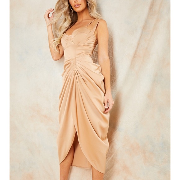 Pretty Little things-Mocha SatinUnderwired Gathred Skirt Midi - Picture 7 of 7